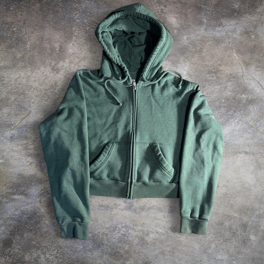 Hollister Green Cropped Full Zip Hoodie Women's Large Fleece Y2K Casual